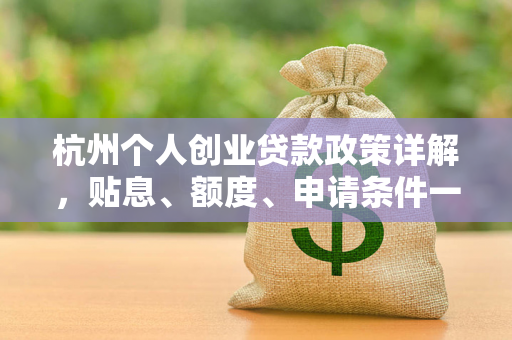 杭州个人创业贷款政策详解,贴息、额度、申请条件一网打尽