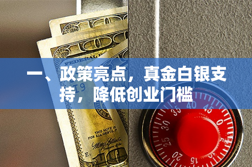 一、政策亮点,真金白银支持,降低创业门槛 一、政策亮点,真金白银支持,降低创业门槛